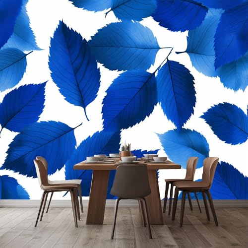 WHUOEUCO 3D Fototapete Blaue Blätter 400x280 cm Foto Tapete Vlies Wandtapete, Modern 3D Effekt Motivtapeten für Wohnzimmer, Schlafzimmer, Kinderzimmer von WHUOEUCO