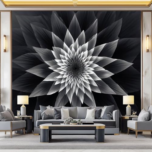 WHUOEUCO 3D Fototapete Graue Abstrakte Geometrische Blumen 200x140 cm Foto Tapete Vlies Wandtapete, Modern 3D Effekt Motivtapeten für Wohnzimmer, Schlafzimmer, Kinderzimmer von WHUOEUCO