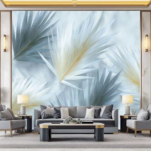 WHUOEUCO 3D Fototapete Graue Palmblätter 200x140 cm Foto Tapete Vlies Wandtapete, Modern 3D Effekt Motivtapeten für Wohnzimmer, Schlafzimmer, Kinderzimmer von WHUOEUCO
