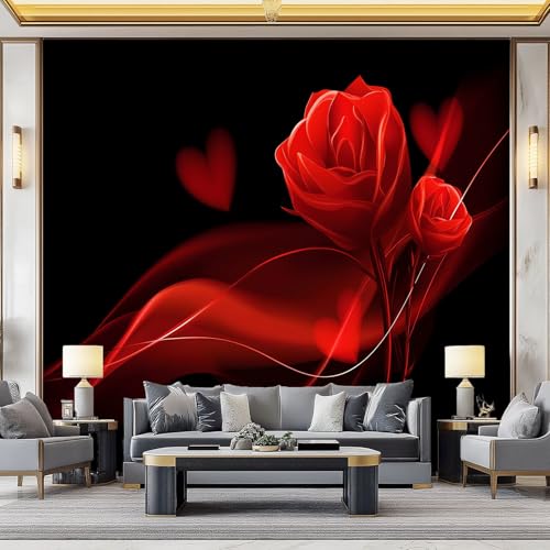 WHUOEUCO 3D Fototapete Rote Herzrosen 400x280 cm Foto Tapete Vlies Wandtapete, Modern 3D Effekt Motivtapeten für Wohnzimmer, Schlafzimmer, Kinderzimmer von WHUOEUCO