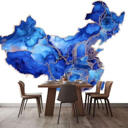 WHUOEUCO Art Fototapete Blaue Marmorkarte 200x140 cm 3D Effekt Vlies Tapeten Wandbilder Motivtapete, Moderne Wohnzimmer Schlafzimmer Esszimmer Hintergrund Wandtapete von WHUOEUCO