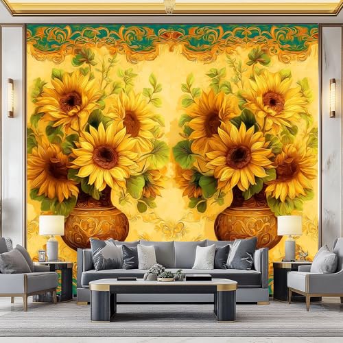WHUOEUCO Art Fototapete Vintage Vase Mit Chrysanthemen 500x280 cm 3D Effekt Vlies Tapeten Wandbilder Motivtapete, Moderne Wohnzimmer Schlafzimmer Esszimmer Hintergrund Wandtapete von WHUOEUCO