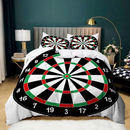 WHUOEUCO Bettbezug Set Spiel Darts 155 x 220 cm 3D Drucken Bettwäsche Set Bettbezüge Mikrofaser Super Weich Flauschige mit Reißverschluss und 2 Kissenbezug 80 x 80 cm von WHUOEUCO