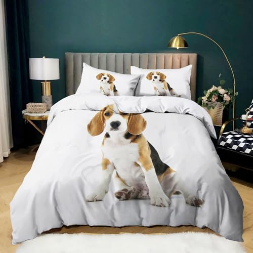 WHUOEUCO Bettbezug Set Weißer Tierhund 135 x 200 cm 3D Drucken Bettwäsche Set Bettbezüge Mikrofaser Super Weich Flauschige mit Reißverschluss und 2 Kissenbezug 80 x 80 cm von WHUOEUCO