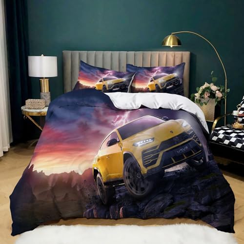 WHUOEUCO Bettwäsche 135x200 Gelbes Sportwagenmuster Bettbezug Set Weiche Komfort Microfaser Bettwäsche Set Mit Reißverschluss Und 2 Kissenbezug 80x80 cm WHUOEUCO Bettwäsche 135x200 Gelbes Sportwagenmuster Bettbezug Set Weiche Komfort Microfaser Bettwäsche Set Mit Reißverschluss Und 2 Kissenbezug 80x80 cm von WHUOEUCO