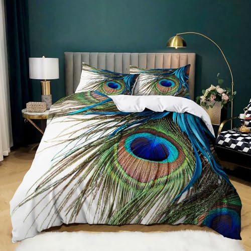 WHUOEUCO Bettwäsche Bettbezug Grüne Pfauenfedern 200 x 200 cm Bettwäsche Set Hypoallergen Weich Mikrofaser Bettbezug Set Band 2 Kissenbezug 80 x 80 cm WHUOEUCO Bettwäsche Bettbezug Grüne Pfauenfedern 200 x 200 cm Bettwäsche Set Hypoallergen Weich Mikrofaser Bettbezug Set Band 2 Kissenbezug 80 x 80 cm von WHUOEUCO