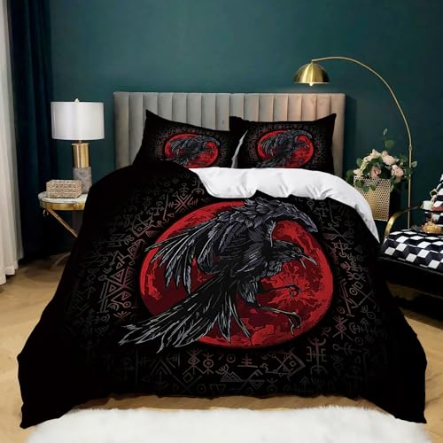 WHUOEUCO Bettwäsche Schwarzes Krähenmuster Bettbezug Set 135x200 cm Gothic Bettwäsche Set 3 Teilig Mikrofaser Bettbezüge mit Reißverschluss und 2 Kissenbezug 80x80 cm von WHUOEUCO