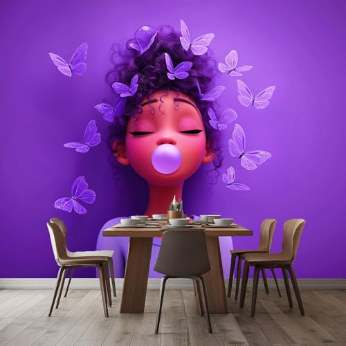 WHUOEUCO Fototapete Cartoon Mädchen Schmetterling 350x256 cm 3D Motivtapeten Wandbild Vlies Foto Tapete Wandtapete, für Wohnzimmer Schlafzimmer Kinderzimmer Büro Wanddeko von WHUOEUCO