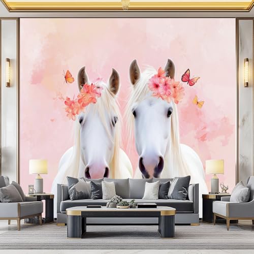 WHUOEUCO Fototapete Wandbild Cartoon Tier Pferd 350x256 cm 3D Vlies Foto Tapete Moderne Wandtapete, für Schlafzimmer, Kinderzimmer, Küche, Esszimmer Deko Motivtapete von WHUOEUCO