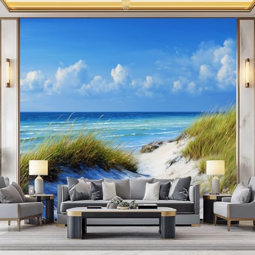 WHUOEUCO Fototapete Wandbild Gemälde Seelandschaft Blauer Himmel 500x280 cm 3D Vlies Foto Tapete Moderne Wandtapete, für Schlafzimmer, Kinderzimmer, Küche, Esszimmer Deko Motivtapete von WHUOEUCO