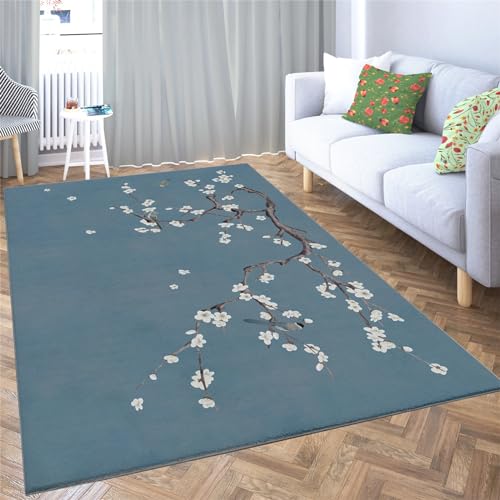 WHUOEUCO Home Teppich Sakura-Muster 60 x 110cm Modern Flauschig Weich Groß Teppich für Wohnzimmer Deko Schlafzimmer Flur Outdoor Teppiche Maschine Waschbar von WHUOEUCO