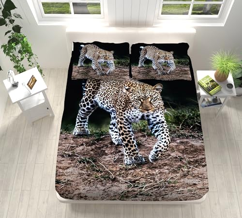 WHUOEUCO Spannbettlaken für Boxspringbett 180x200 cm Leopard Spannbetttuchh Weiches Atmungsaktiv Mikrofaser für Matratze oder Topper - Geeignet 30cm Matratzenhöhe von WHUOEUCO