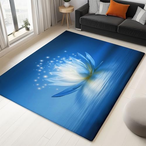 WHUOEUCO Teppich Kurzflor Modern 80x150cm Verträumt Leuchtender Lotus Teppich Wohnzimmer Waschbar, Super Weich rutschfest Flauschig Teppiche für Schlafzimmer Esszimmer Kinderzimmer von WHUOEUCO