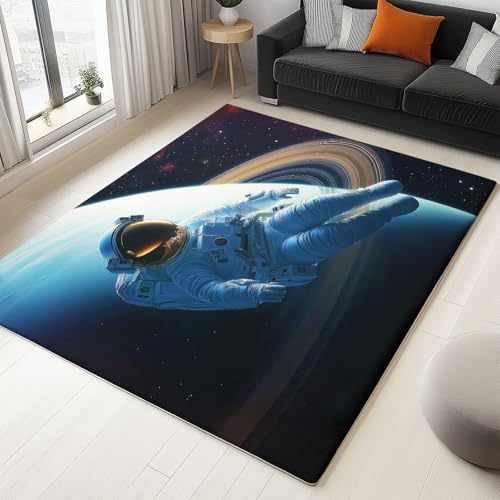 WHUOEUCO Teppich Wohnzimmer 120x180cm Planet Weltraum Astronaut Waschbarer Kurzflor Teppiche, rutschfest 3D-Druckdesign, Pflegeleicht – Für Flur, Schlafzimmer & Esszimmer WHUOEUCO Teppich Wohnzimmer 120x180cm Planet Weltraum Astronaut Waschbarer Kurzflor Teppiche, rutschfest 3D-Druckdesign, Pflegeleicht – Für Flur, Schlafzimmer & Esszimmer von WHUOEUCO