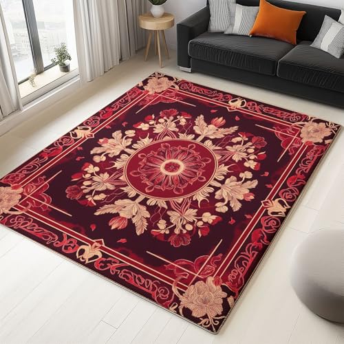 WHUOEUCO Teppich Wohnzimmer 120x180cm Rote Florale Elemente Moderner Kurzflor Teppich, Schlafzimmer Teppiche Waschbar rutschfest Design für Esszimmer Büro Bereich Dekor WHUOEUCO Teppich Wohnzimmer 120x180cm Rote Florale Elemente Moderner Kurzflor Teppich, Schlafzimmer Teppiche Waschbar rutschfest Design für Esszimmer Büro Bereich Dekor von WHUOEUCO