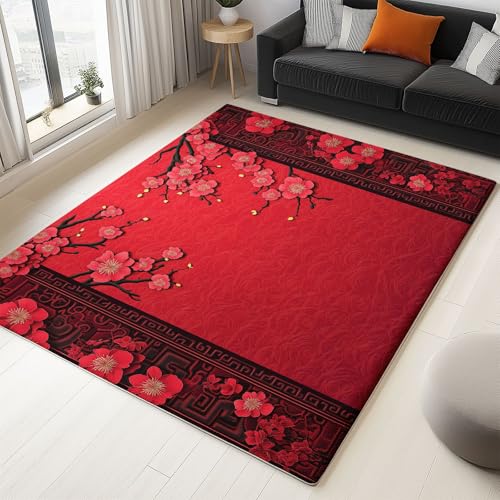 WHUOEUCO Teppich Wohnzimmer 120x180cm Rote Pflaumenblüte Moderner Kurzflor Teppich, Schlafzimmer Teppiche Waschbar rutschfest Design für Esszimmer Büro Bereich Dekor WHUOEUCO Teppich Wohnzimmer 120x180cm Rote Pflaumenblüte Moderner Kurzflor Teppich, Schlafzimmer Teppiche Waschbar rutschfest Design für Esszimmer Büro Bereich Dekor von WHUOEUCO