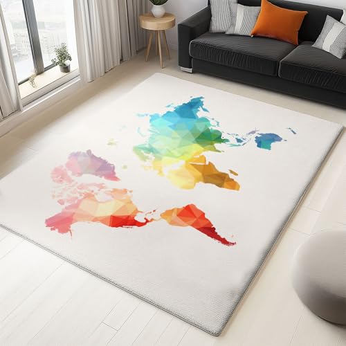 WHUOEUCO Teppich Wohnzimmer 140x200cm Aquarell Weltkarte Waschbare Kurzflor Teppiche Großer rutschfest Carpet, für Schlafzimmer, Büro, Kinderzimmer Druck Teppich WHUOEUCO Teppich Wohnzimmer 140x200cm Aquarell Weltkarte Waschbare Kurzflor Teppiche Großer rutschfest Carpet, für Schlafzimmer, Büro, Kinderzimmer Druck Teppich von WHUOEUCO