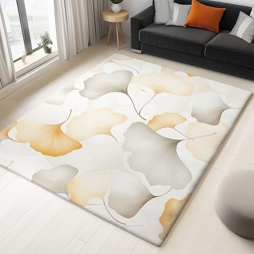 WHUOEUCO Teppich Wohnzimmer 140x200cm Graues Ginkgoblatt Moderner Kurzflor Teppich, Schlafzimmer Teppiche Waschbar rutschfest Design für Esszimmer Büro Bereich Dekor WHUOEUCO Teppich Wohnzimmer 140x200cm Graues Ginkgoblatt Moderner Kurzflor Teppich, Schlafzimmer Teppiche Waschbar rutschfest Design für Esszimmer Büro Bereich Dekor von WHUOEUCO