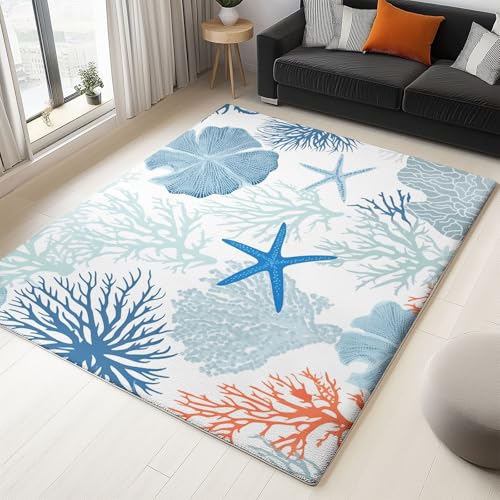 WHUOEUCO Teppich Wohnzimmer 140x200cm Korallenseestern Waschbare Kurzflor Teppiche Großer rutschfest Carpet, für Schlafzimmer, Büro, Kinderzimmer Druck Teppich WHUOEUCO Teppich Wohnzimmer 140x200cm Korallenseestern Waschbare Kurzflor Teppiche Großer rutschfest Carpet, für Schlafzimmer, Büro, Kinderzimmer Druck Teppich von WHUOEUCO