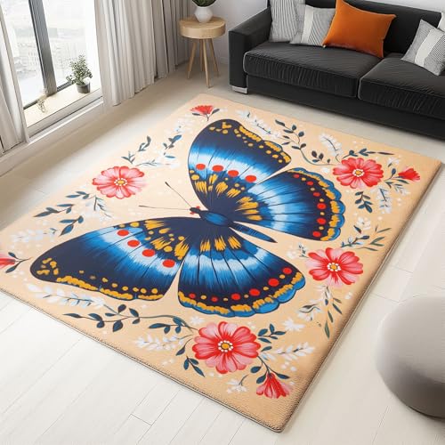 WHUOEUCO Teppich Wohnzimmer 140x200cm Schmetterlingsblumen Moderner Kurzflor Teppich, Schlafzimmer Teppiche Waschbar rutschfest Design für Esszimmer Büro Bereich Dekor WHUOEUCO Teppich Wohnzimmer 140x200cm Schmetterlingsblumen Moderner Kurzflor Teppich, Schlafzimmer Teppiche Waschbar rutschfest Design für Esszimmer Büro Bereich Dekor von WHUOEUCO