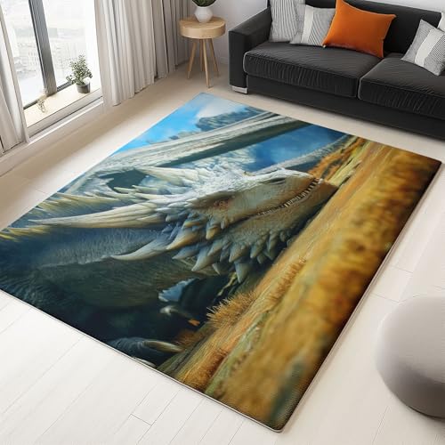 WHUOEUCO Teppich Wohnzimmer 160x230cm Cartoon Drache Moderner Kurzflor Teppich, Schlafzimmer Teppiche Waschbar rutschfest Design für Esszimmer Büro Bereich Dekor von WHUOEUCO