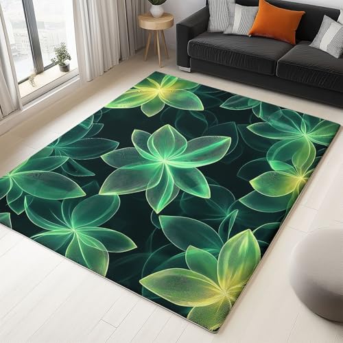 WHUOEUCO Teppich Wohnzimmer 160x230cm Grüne Transparente Blumen Moderner Kurzflor Teppich, Schlafzimmer Teppiche Waschbar rutschfest Design für Esszimmer Büro Bereich Dekor von WHUOEUCO