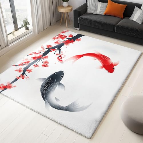 WHUOEUCO Teppich Wohnzimmer 160x230cm Pflaumenkarpfen Modern Kurzflor Anti-Rutsch Teppiche, für Schlafzimmer, Raumdekoration, Weiche Flauschiger Teppich WHUOEUCO Teppich Wohnzimmer 160x230cm Pflaumenkarpfen Modern Kurzflor Anti-Rutsch Teppiche, für Schlafzimmer, Raumdekoration, Weiche Flauschiger Teppich von WHUOEUCO