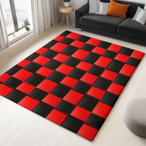 WHUOEUCO Teppich Wohnzimmer 160x230cm Rot Schwarz Kariert Moderner Kurzflor Teppich, Schlafzimmer Teppiche Waschbar rutschfest Design für Esszimmer Büro Bereich Dekor WHUOEUCO Teppich Wohnzimmer 160x230cm Rot Schwarz Kariert Moderner Kurzflor Teppich, Schlafzimmer Teppiche Waschbar rutschfest Design für Esszimmer Büro Bereich Dekor von WHUOEUCO