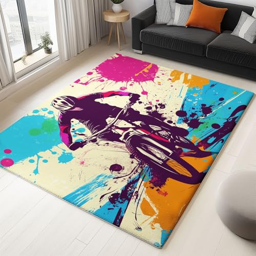 WHUOEUCO Teppich Wohnzimmer 180x240cm Mountainbike Moderner Kurzflor Teppich, Schlafzimmer Teppiche Waschbar rutschfest Design für Esszimmer Büro Bereich Dekor von WHUOEUCO