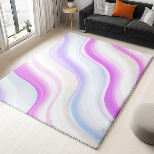 WHUOEUCO Teppich Wohnzimmer 60x120cm Blau Violettes Wellenmuster Waschbarer Kurzflor Teppiche, rutschfest 3D-Druckdesign, Pflegeleicht – Für Flur, Schlafzimmer & Esszimmer von WHUOEUCO