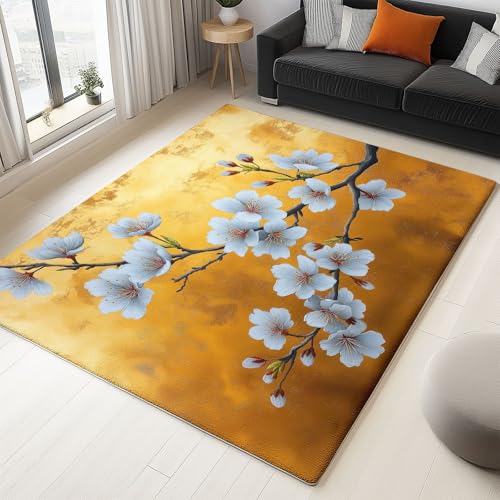 WHUOEUCO Teppich Wohnzimmer 60x120cm Blumen Pflaumenblüte Großer Flauschiger Kurzflor Teppich, Waschbarer Moderner rutschfest Teppiche für Esszimmer Küchen Schlafzimmer von WHUOEUCO