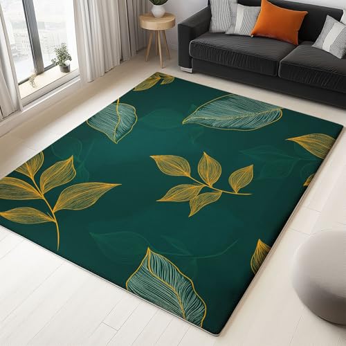WHUOEUCO Teppich Wohnzimmer 60x120cm Handgezeichnete Strichzeichnungen Blätter Waschbarer Kurzflor Teppiche, rutschfest 3D-Druckdesign, Pflegeleicht – Für Flur, Schlafzimmer & Esszimmer von WHUOEUCO