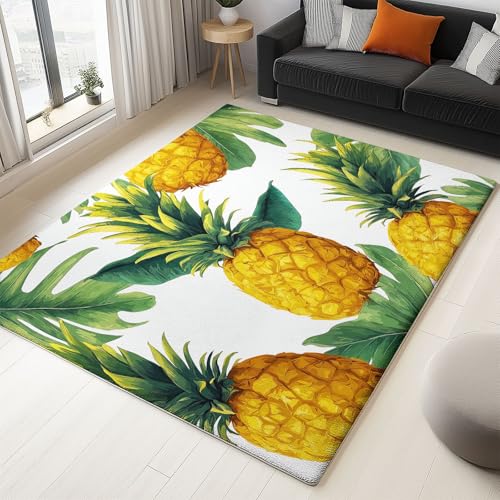WHUOEUCO Teppich Wohnzimmer 60x120cm Handgezeichnetes Ananasmuster Waschbarer Kurzflor Teppiche, rutschfest 3D-Druckdesign, Pflegeleicht – Für Flur, Schlafzimmer & Esszimmer von WHUOEUCO