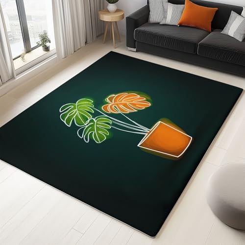 WHUOEUCO Teppich Wohnzimmer 60x120cm Linienkunstpflanzen Waschbare Kurzflor Teppiche Großer rutschfest Carpet, für Schlafzimmer, Büro, Kinderzimmer Druck Teppich von WHUOEUCO