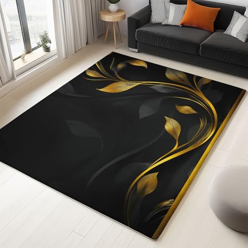 WHUOEUCO Teppich Wohnzimmer 60x120cm Luxuriöse Goldene Blätter Waschbarer Kurzflor Teppiche, rutschfest 3D-Druckdesign, Pflegeleicht – Für Flur, Schlafzimmer & Esszimmer WHUOEUCO Teppich Wohnzimmer 60x120cm Luxuriöse Goldene Blätter Waschbarer Kurzflor Teppiche, rutschfest 3D-Druckdesign, Pflegeleicht – Für Flur, Schlafzimmer & Esszimmer von WHUOEUCO