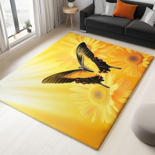 WHUOEUCO Teppich Wohnzimmer 60x120cm Sonnenblumen Schmetterling Waschbarer Kurzflor Teppiche, rutschfest 3D-Druckdesign, Pflegeleicht – Für Flur, Schlafzimmer & Esszimmer WHUOEUCO Teppich Wohnzimmer 60x120cm Sonnenblumen Schmetterling Waschbarer Kurzflor Teppiche, rutschfest 3D-Druckdesign, Pflegeleicht – Für Flur, Schlafzimmer & Esszimmer von WHUOEUCO