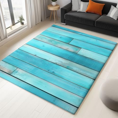 WHUOEUCO Teppich Wohnzimmer 60x120cm Türkisfarbene Holzbretter Waschbare Kurzflor Teppiche Großer rutschfest Carpet, für Schlafzimmer, Büro, Kinderzimmer Druck Teppich WHUOEUCO Teppich Wohnzimmer 60x120cm Türkisfarbene Holzbretter Waschbare Kurzflor Teppiche Großer rutschfest Carpet, für Schlafzimmer, Büro, Kinderzimmer Druck Teppich von WHUOEUCO