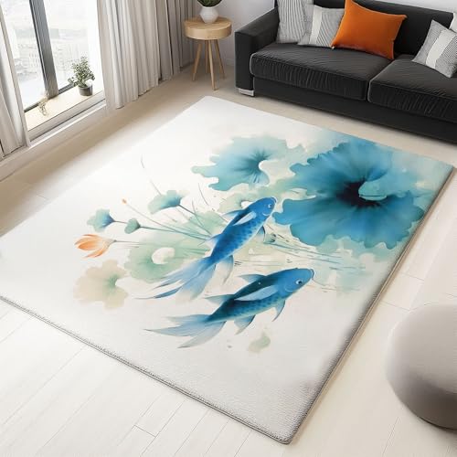 WHUOEUCO Teppich Wohnzimmer 60x120cm Tuschemalerei Von Karpfen Lotus Modern Kurzflor Anti-Rutsch Teppiche, für Schlafzimmer, Raumdekoration, Weiche Flauschiger Teppich WHUOEUCO Teppich Wohnzimmer 60x120cm Tuschemalerei Von Karpfen Lotus Modern Kurzflor Anti-Rutsch Teppiche, für Schlafzimmer, Raumdekoration, Weiche Flauschiger Teppich von WHUOEUCO