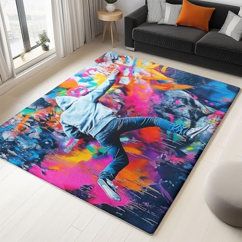 WHUOEUCO Teppich Wohnzimmer 80x150cm Graffiti Kunst Junge Waschbare Kurzflor Teppiche Großer rutschfest Carpet, für Schlafzimmer, Büro, Kinderzimmer Druck Teppich WHUOEUCO Teppich Wohnzimmer 80x150cm Graffiti Kunst Junge Waschbare Kurzflor Teppiche Großer rutschfest Carpet, für Schlafzimmer, Büro, Kinderzimmer Druck Teppich von WHUOEUCO