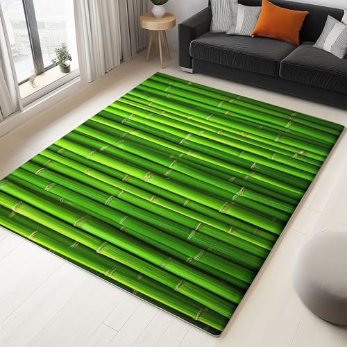 WHUOEUCO Teppich Wohnzimmer 80x150cm Grüner Bambus Modern Kurzflor Anti-Rutsch Teppiche, für Schlafzimmer, Raumdekoration, Weiche Flauschiger Teppich von WHUOEUCO