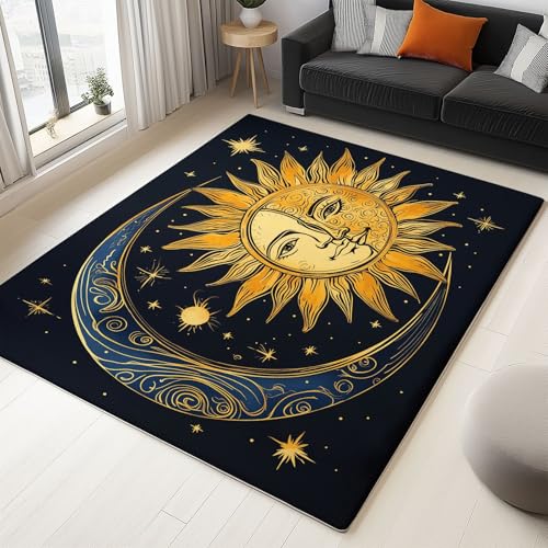 WHUOEUCO Teppich Wohnzimmer 80x150cm Sonne Mond Waschbarer Kurzflor Teppiche, rutschfest 3D-Druckdesign, Pflegeleicht – Für Flur, Schlafzimmer & Esszimmer von WHUOEUCO
