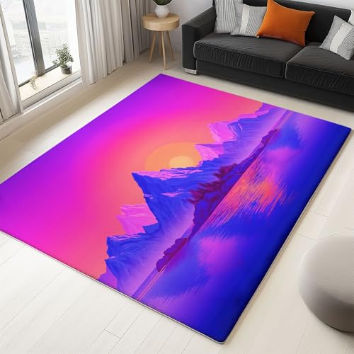 WHUOEUCO Teppich Wohnzimmer 80x150cm Sonnenuntergang Berggipfel Großer Flauschiger Kurzflor Teppich, Waschbarer Moderner rutschfest Teppiche für Esszimmer Küchen Schlafzimmer von WHUOEUCO