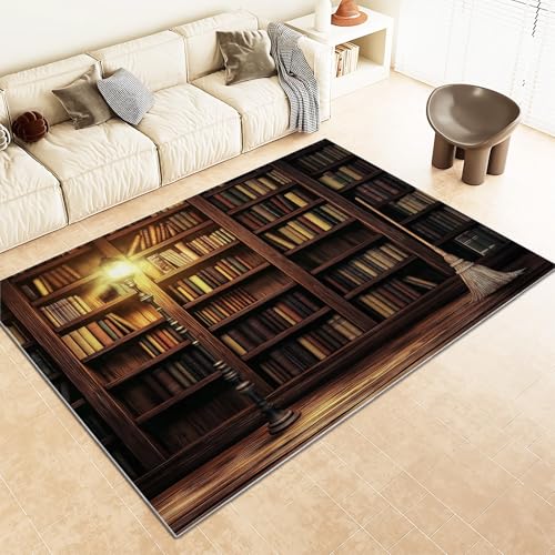 WHUOEUCO Teppich Wohnzimmer Retro-Bücherregal Der Bibliothek 180x240cm Waschbare Kurzflor Teppiche Großer rutschfest Carpet, für Schlafzimmer, Büro, Kinderzimmer Druck Teppich WHUOEUCO Teppich Wohnzimmer Retro-Bücherregal Der Bibliothek 180x240cm Waschbare Kurzflor Teppiche Großer rutschfest Carpet, für Schlafzimmer, Büro, Kinderzimmer Druck Teppich von WHUOEUCO