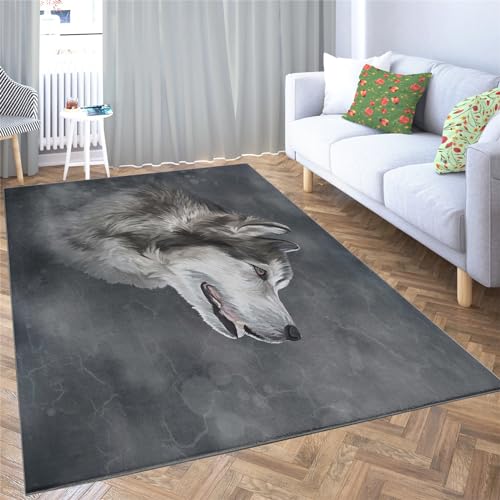 WHUOEUCO Teppich Wohnzimmer Tier Wolf 120 x 180cm Modern Kurzflor Teppiche rutschfest Teppich, für Küche, Schlafzimmer, Flur, Wohnzimmer Waschbarer Teppich von WHUOEUCO