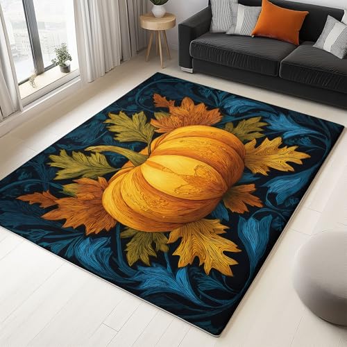 WHUOEUCO Teppich Wohnzimmer Waschbar 140x200cm Kürbis Herbstblätter Schlafzimmer Teppich rutschfest,Teppiche Kurzflor Moderner, für Esszimmer Küche Büro, Super Weich Flauschig WHUOEUCO Teppich Wohnzimmer Waschbar 140x200cm Kürbis Herbstblätter Schlafzimmer Teppich rutschfest,Teppiche Kurzflor Moderner, für Esszimmer Küche Büro, Super Weich Flauschig von WHUOEUCO