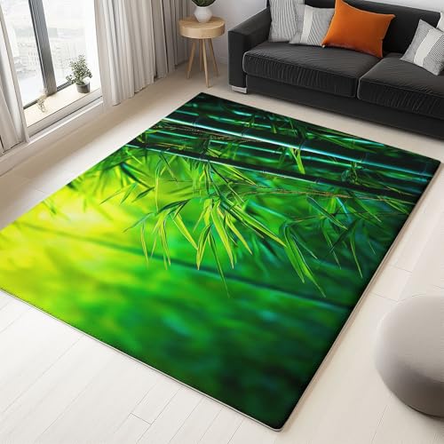 WHUOEUCO Teppich Wohnzimmer Waschbar 80x150cm Grüne Bambuspflanze Schlafzimmer Teppich rutschfest,Teppiche Kurzflor Moderner, für Esszimmer Küche Büro, Super Weich Flauschig von WHUOEUCO