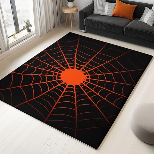 WHUOEUCO Teppich Wohnzimmer Waschbar 80x150cm Halloween Spinnennetz Schlafzimmer Teppich rutschfest,Teppiche Kurzflor Moderner, für Esszimmer Küche Büro, Super Weich Flauschig von WHUOEUCO