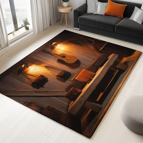 WHUOEUCO Teppich Wohnzimmer Waschbar 80x150cm Musikinstrumente Ledertaschen Schlafzimmer Teppich rutschfest,Teppiche Kurzflor Moderner, für Esszimmer Küche Büro, Super Weich Flauschig von WHUOEUCO
