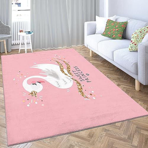 WHUOEUCO Teppich Wohnzimmer rosa Schwan 160 x 230cm Super Weich Teppich Waschbarer Kurzflor Teppiche Anti-Rutsch Teppich für Schlafzimmer, Wohnzimmer, Flur, Esszimmer von WHUOEUCO