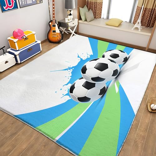 WHUOEUCO Teppiche Cartoon-Fußball 120 x 180cm Flausching Wohnzimmer Teppiche Shaggy Teppiche Schlafzimmer Teppich Waschbarer Weiche Teppiche Bequeme ​für Wohnkultur von WHUOEUCO